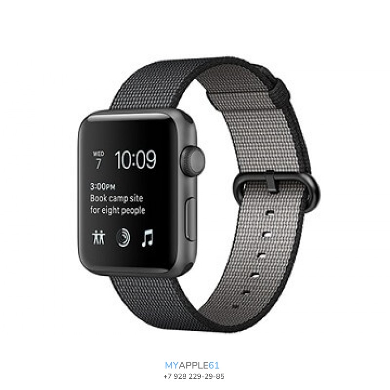 Apple Watch Series 2, 42 мм, алюминиевый корпус серый космос, черный плетёный нейлоновый ремешок